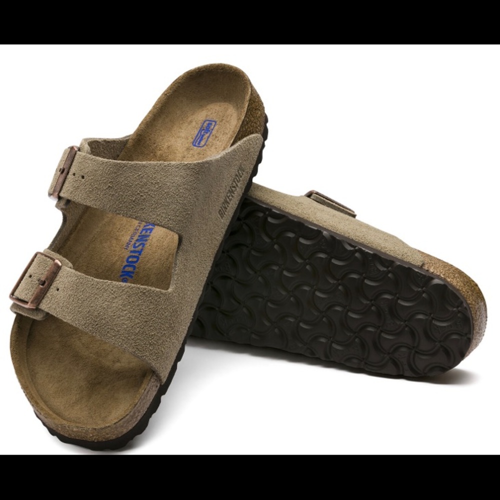 New Birkenstock Suede Taupe Soft Footbed Sandals